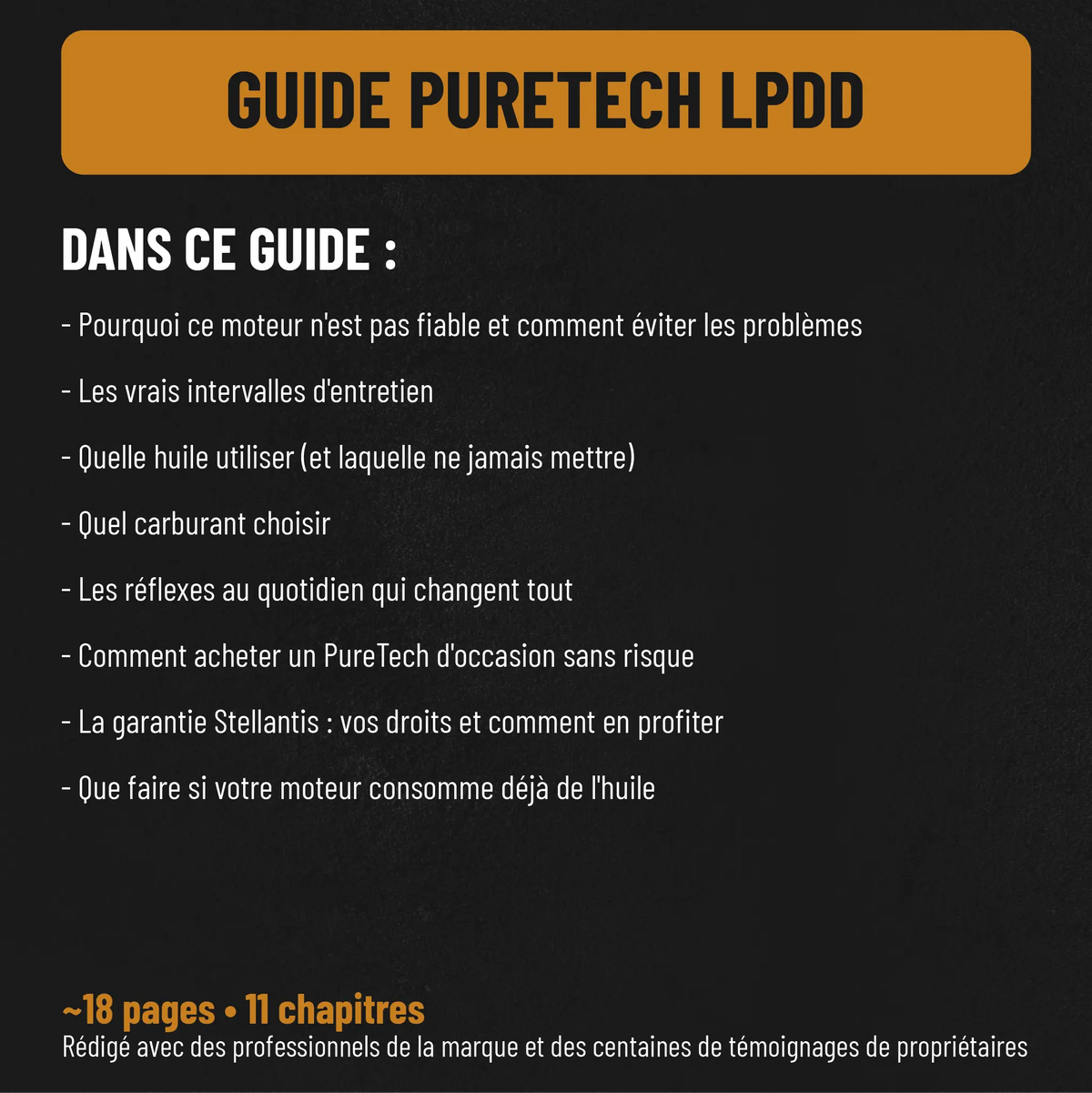 Guide PureTech LPDD : contenu du guide — entretien moteur, carburant, achat occasion, garantie Stellantis, checklist