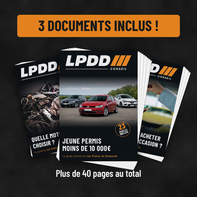 3 documents inclus : Guide d'achat jeune permis à moins de 10 000€, guide Quelle motorisation choisir et guide Comment bien acheter sa voiture d'occasion