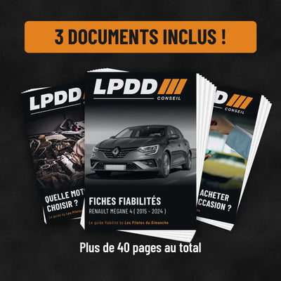 3 documents inclus : fiche fiabilité Renault Megane 4, guide Quelle motorisation choisir et guide Comment bien acheter sa voiture d'occasion