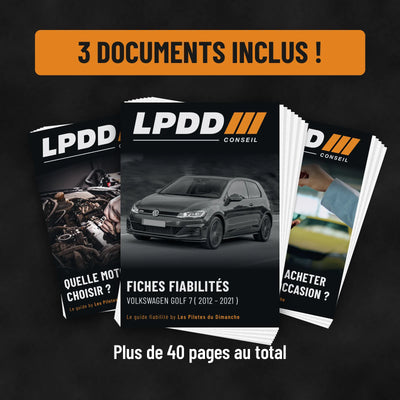 3 documents inclus : fiche fiabilité Volkswagen Golf 7, guide Quelle motorisation choisir et guide Comment bien acheter sa voiture d'occasion