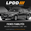 Fiche fiabilité BMW Série 3 E90 — couverture avec notes et pannes connues