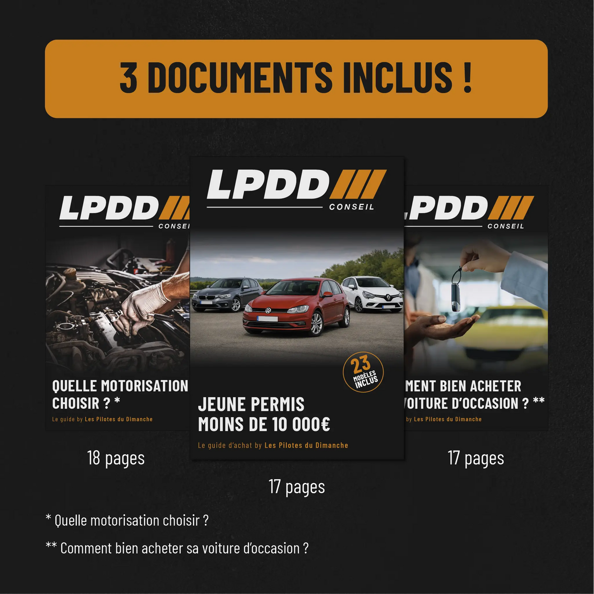 Pack LPDD Conseil — guide jeune permis 10 000€ + guide achat occasion + guide motorisation, 3 documents inclus